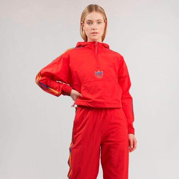 ADIDAS CROPPED HALF ZIP RED JACKET GJ7717 - Picture 2 of 5